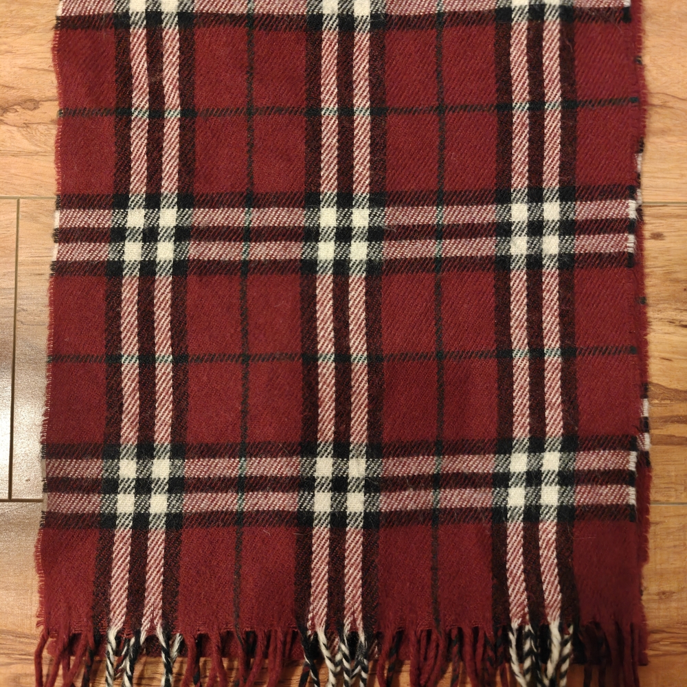 Vintage Burberry Red and Black Wool Scarf
